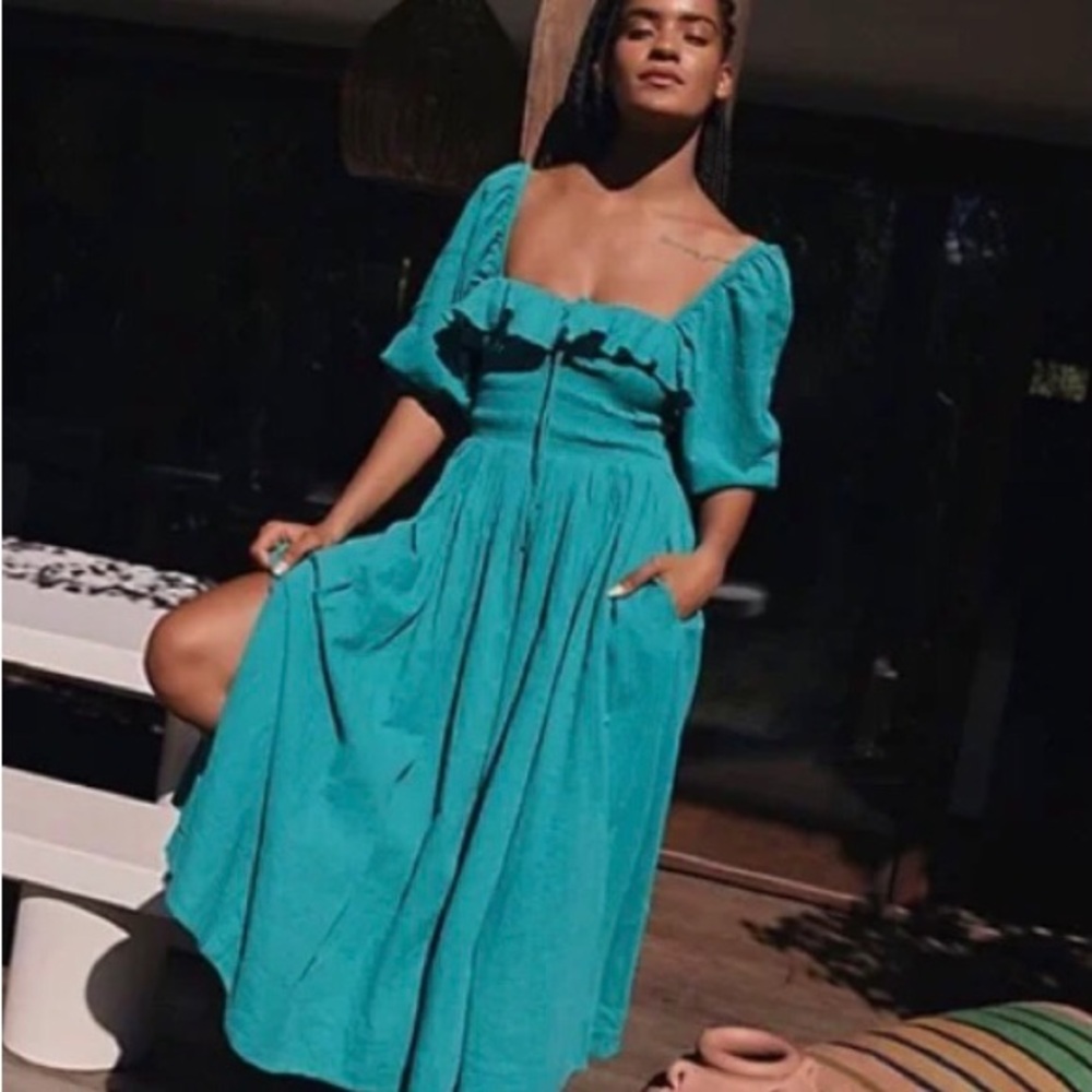 Free People Oasis Midi Dress Size Small Golf Green